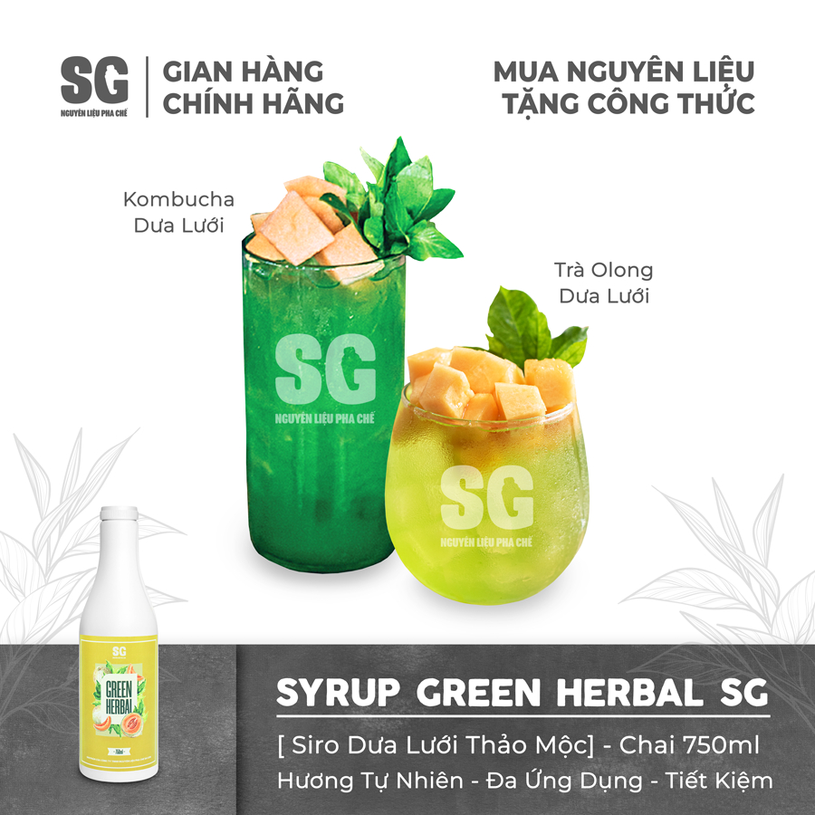 Siro Dưa Lưới Thảo Mộc | Syrup Green Herbal | Chai 100ml 750ml | Pha Trà Trái Cây, Làm Topping | Nguyên Liệu Pha Chế SG