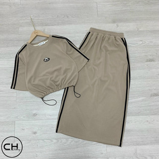 sét áo croptop rút eo + cvay dài