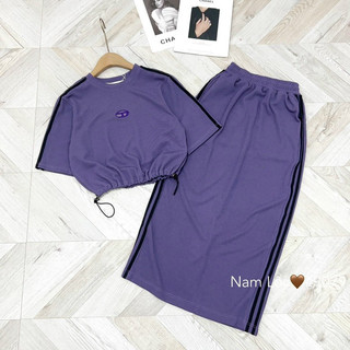 sét áo croptop rút eo + cvay dài