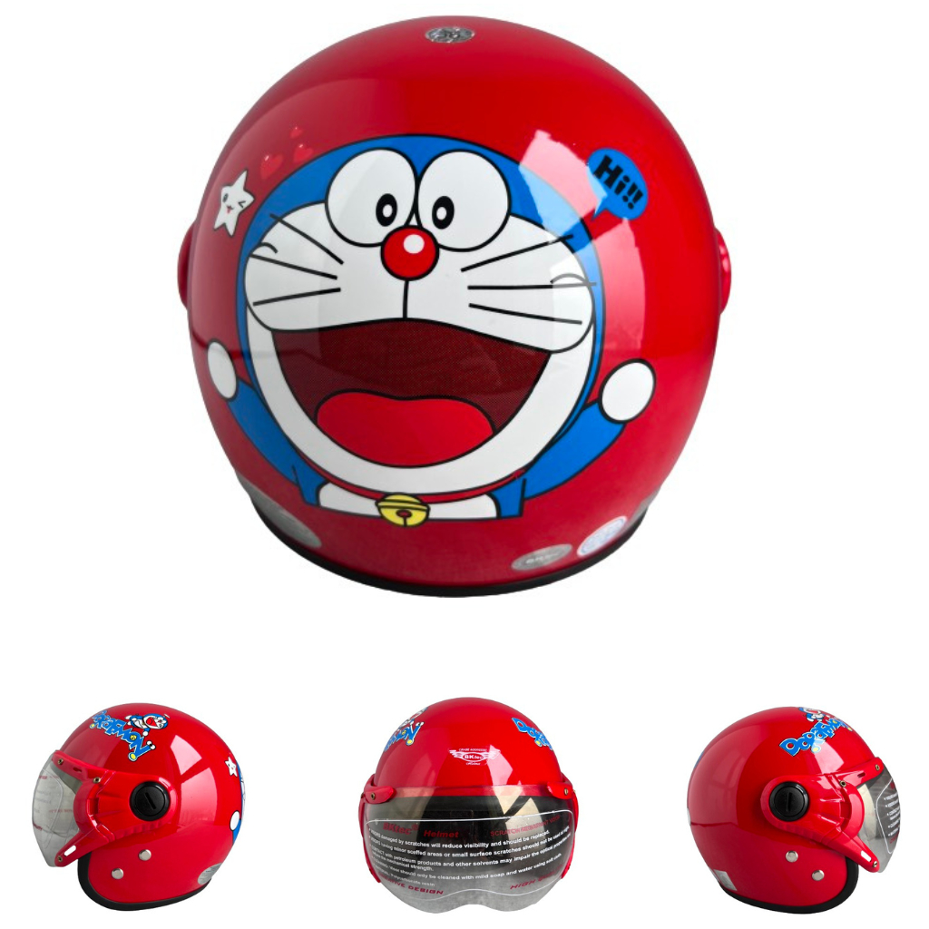 Mũ bảo hiểm trẻ em trùm đầu dành cho bé từ 4 đến 8 tuổi - BKtec BK32 Doraemon Đỏ - Vòng đầu 50-52cm - Bé nặng dưới 25kg