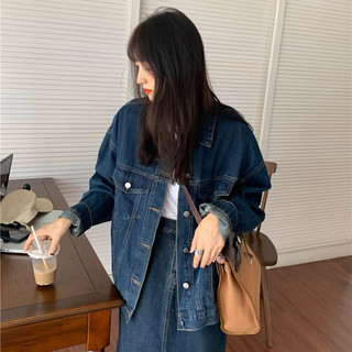 Áo khoác jean,bò nữ XANH ĐẬM Retro Vintage form rộng unisex nam nữ có 6 túi , có túi trong cao cấp
