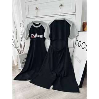 ĐẦM MIDI SUÔNG TAY PHỐI IN CHỮ CUTOUT LƯNG 💦