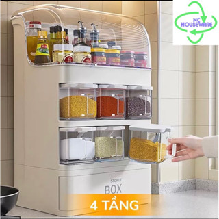 Bộ Hộp đựng Gia Vị Chống Bụi Đa Năng Cho Nhà Bếp. Tủ Đựng Gia Vị Nhà Bếp Đa Năng 4 tầng
