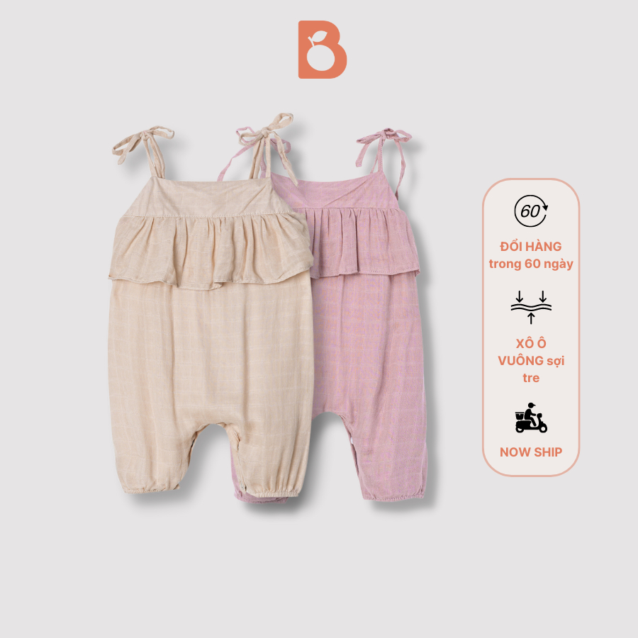 Yếm 2 dây bé gái BERRY dáng xòe vải xô ô vuông mềm mịn YSEE