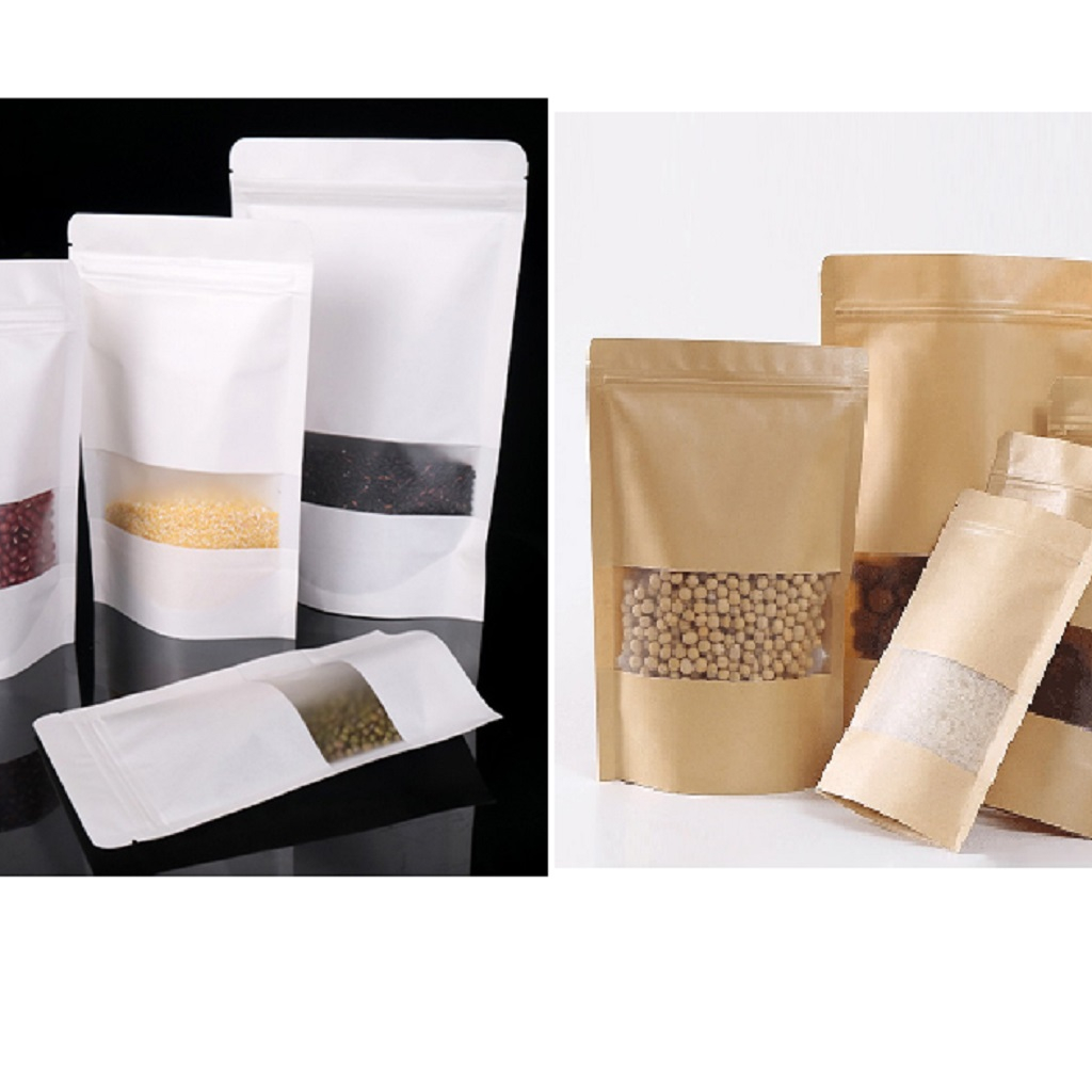 Túi Zip Kraft Da Bò, Trắng Sữa, Túi Đựng Thực Phẩm, Túi Giấy, 10X15+Rm4Cm 12X20+4Cm 14X20 + 4 18X26+4 20X30+4 ..