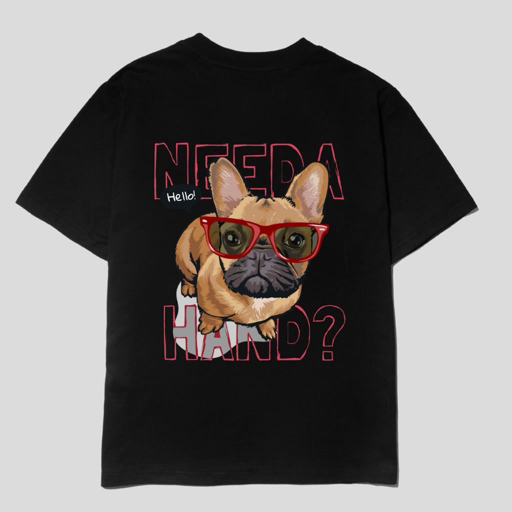 Áo thun đen cotton hình dog đeo kính đỏ A21