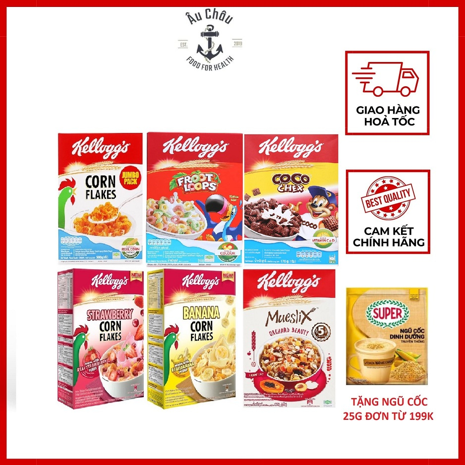 Bánh ngũ cốc ăn sáng Kellogg trái cây dinh dưỡng cao cấp đủ loại hộp 160gr