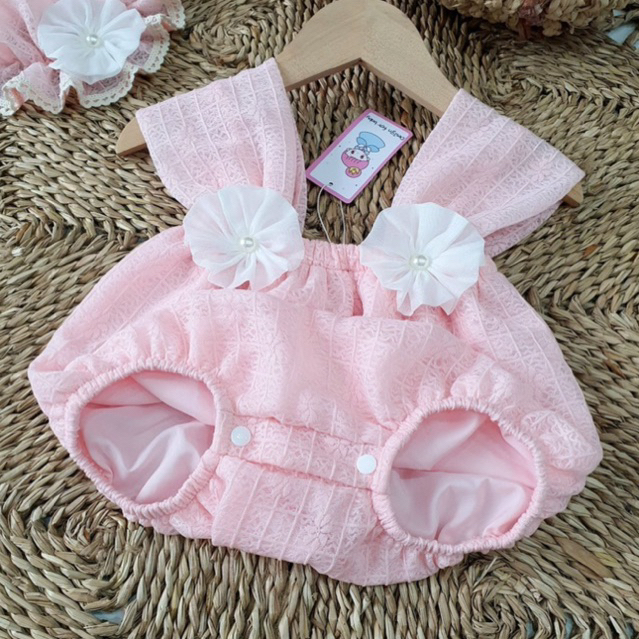 Bodysuit dây hồng RIOKIDS cho bé gái sơ sinh thôi nôi, đầy tháng, đi chơi, Lễ Tết BD113