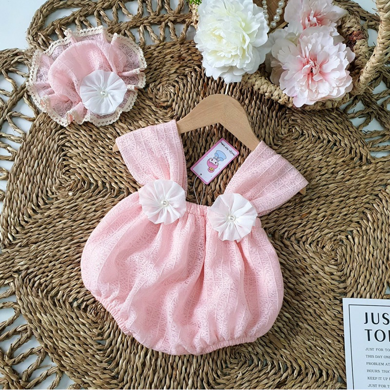Bodysuit dây hồng RIOKIDS cho bé gái sơ sinh thôi nôi, đầy tháng, đi chơi, Lễ Tết BD113