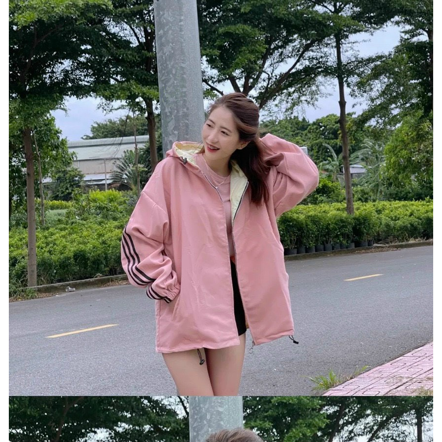 Aó Khoát Da Lộn From Rộng 2 Nón,Aó gió Cao Cấp Chạy Sọc Tay Dây Rút Lai Đủ Màu siêu xinh