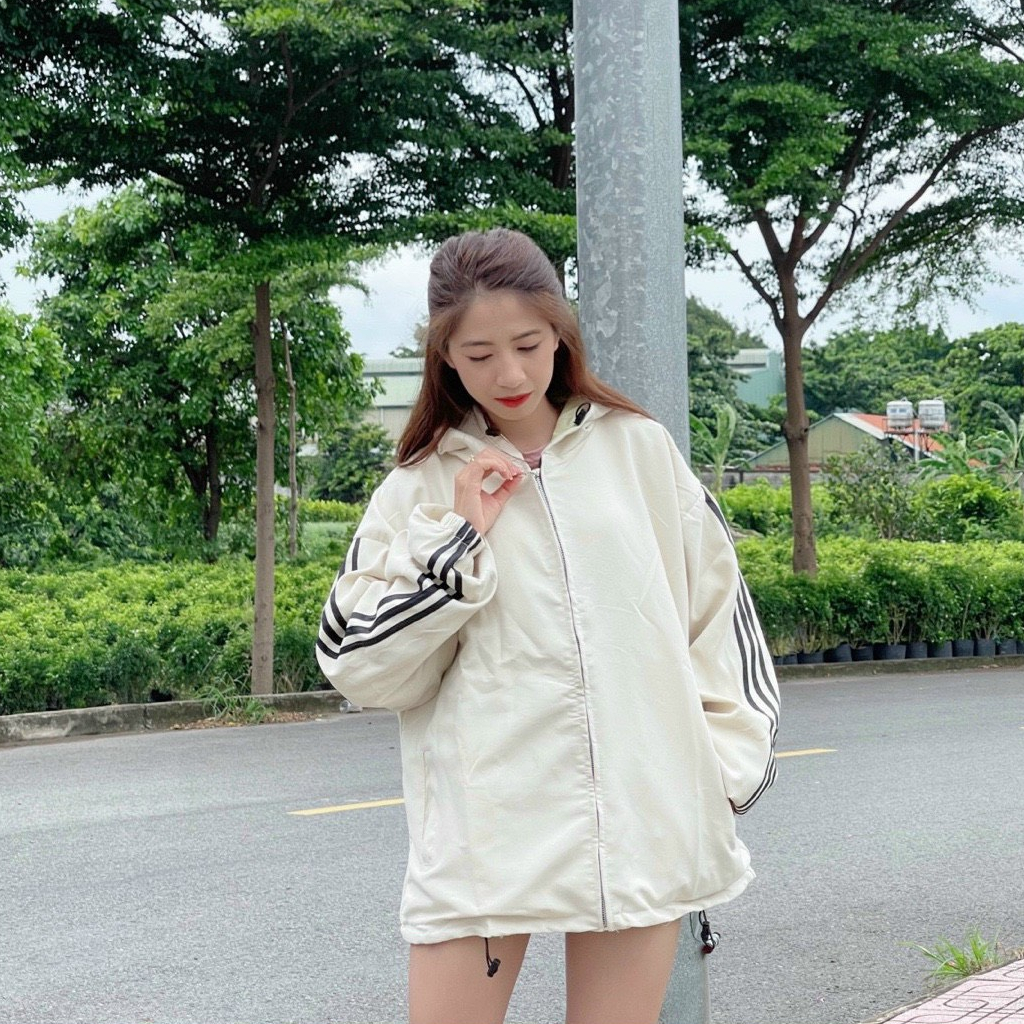 Aó Khoát Da Lộn From Rộng 2 Nón,Aó gió Cao Cấp Chạy Sọc Tay Dây Rút Lai Đủ Màu siêu xinh