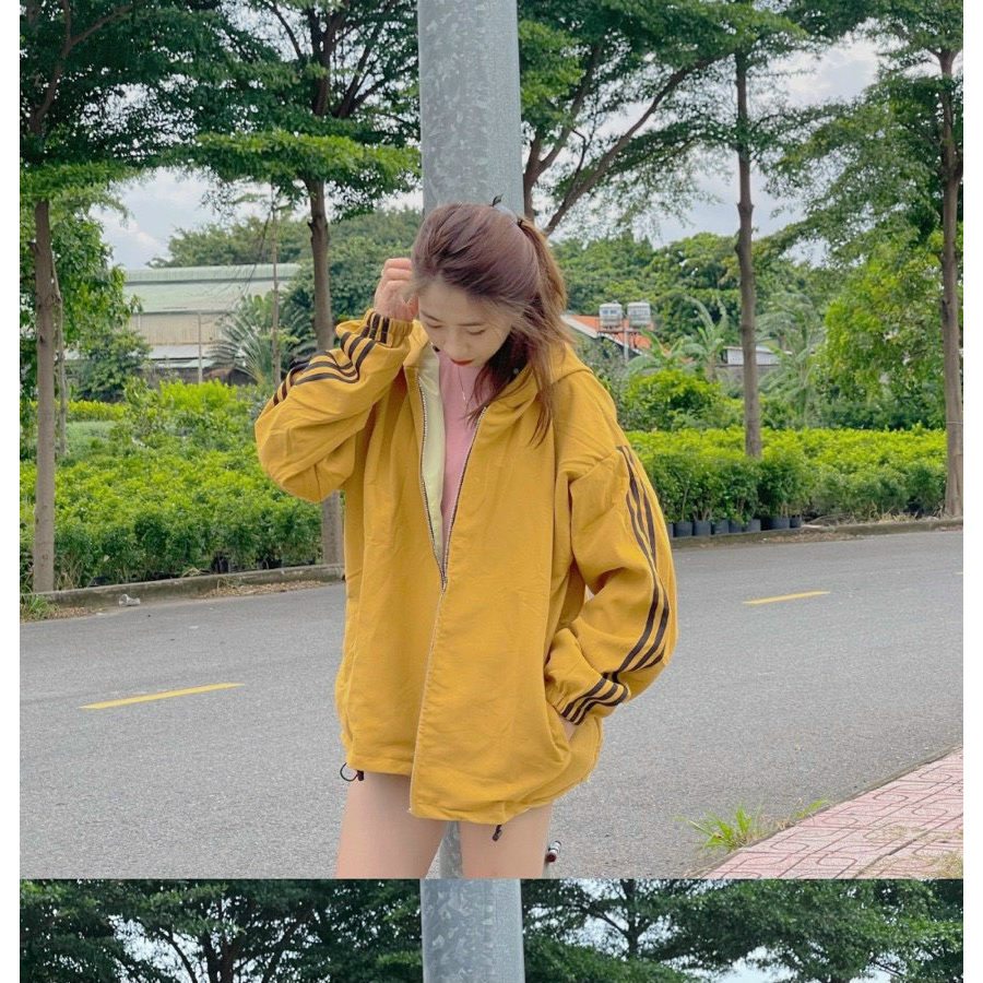 Aó Khoát Da Lộn From Rộng 2 Nón,Aó gió Cao Cấp Chạy Sọc Tay Dây Rút Lai Đủ Màu siêu xinh