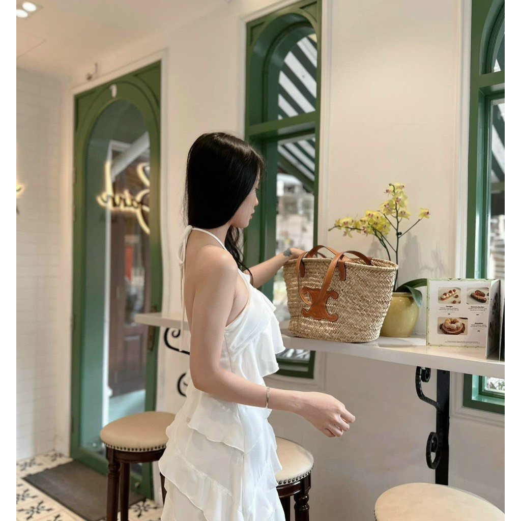 đầm nữ xếp tầng cổ cột dây siêu xinh phù hợp đi chơi đi tiệc