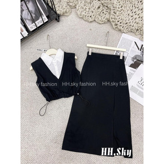 sét áo cổ pha sơ mi+cvay dài siêu hottt