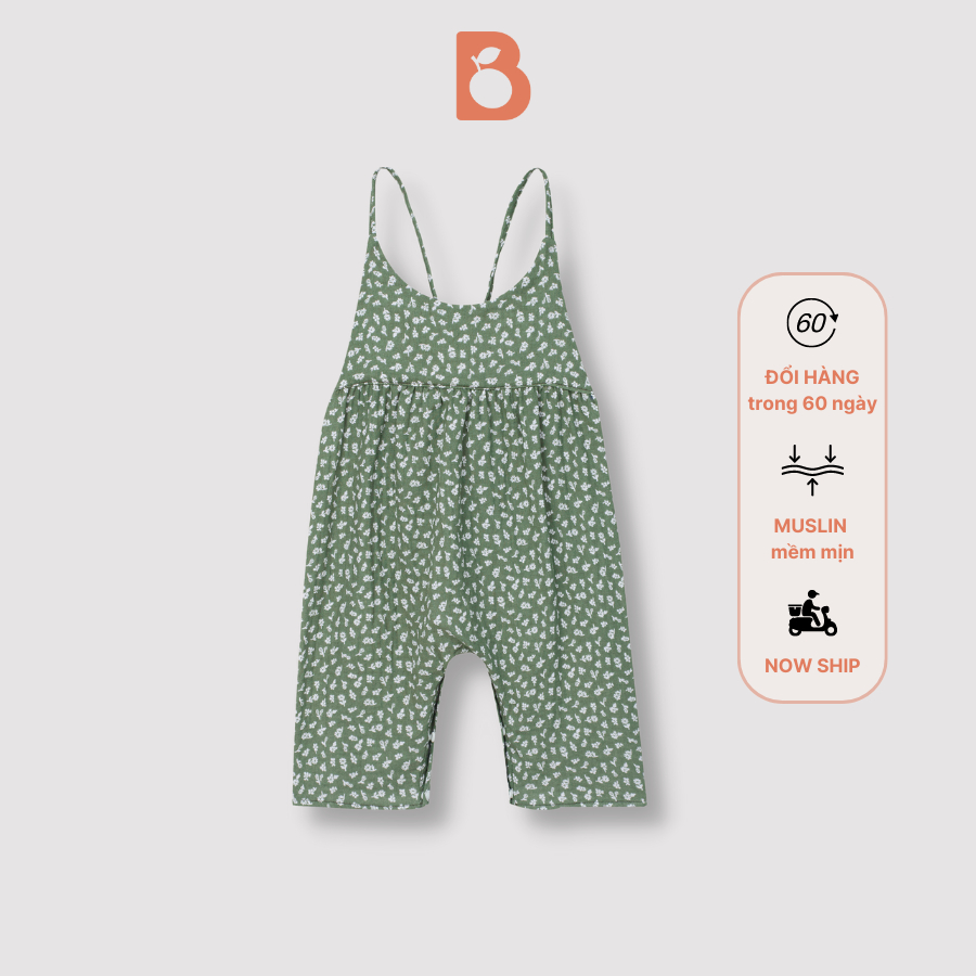 Bộ áo liền quần jumpsuit BERRY bé gái hai dây cách điệu sau lưng vải xô muslin LEAH