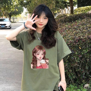 NNAt 0029 Áo thun nam nữ  from rộng unisex, in cô gái trà sữa