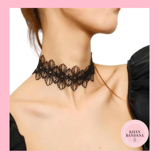 Choker ren hoạ tiết hoa gài móc - Vòng cổ ren bảng to