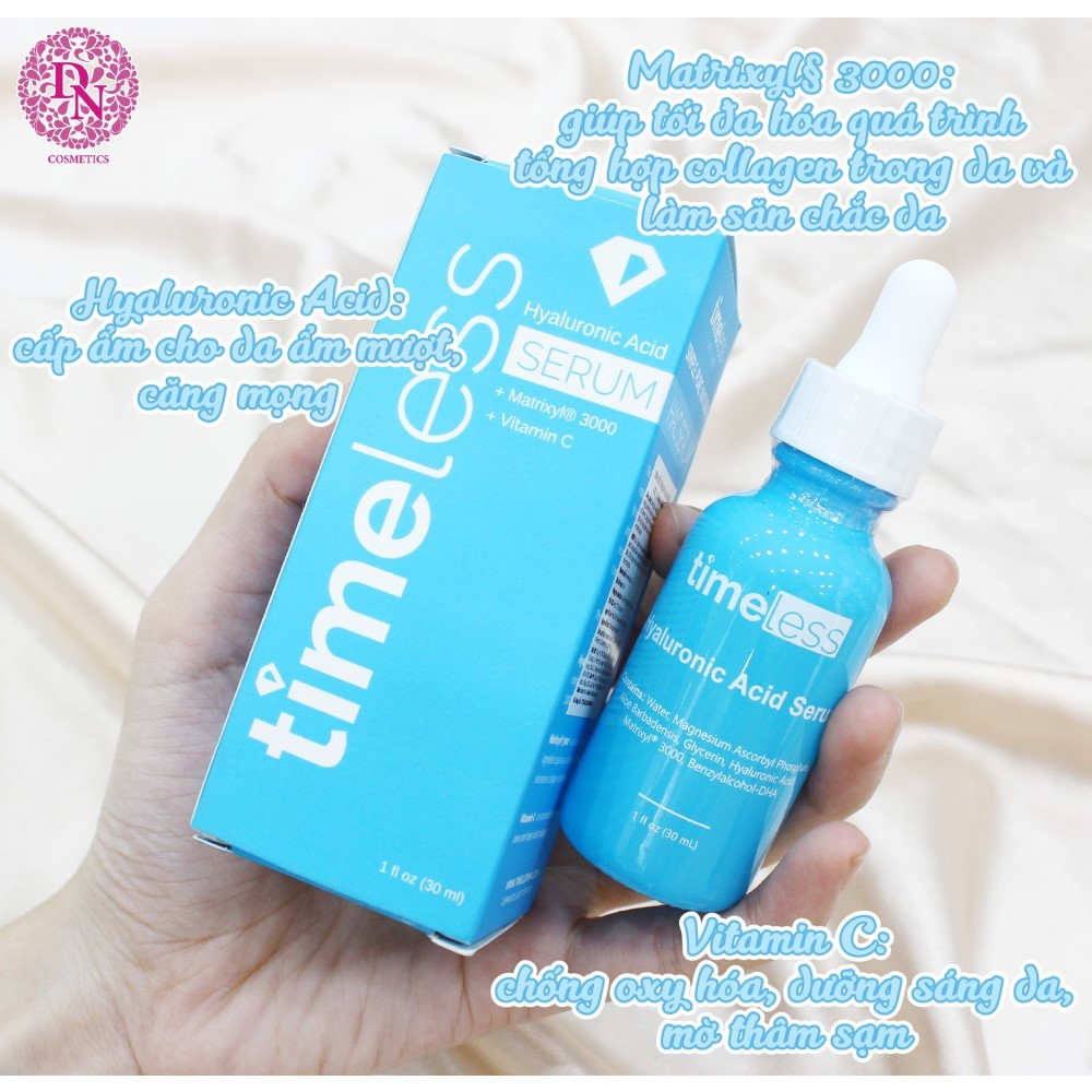 Tinh chất cấp nước sáng da Timeless Hyaluronic Acid + Vitamin C Serum 30ml (Xanh da trời)