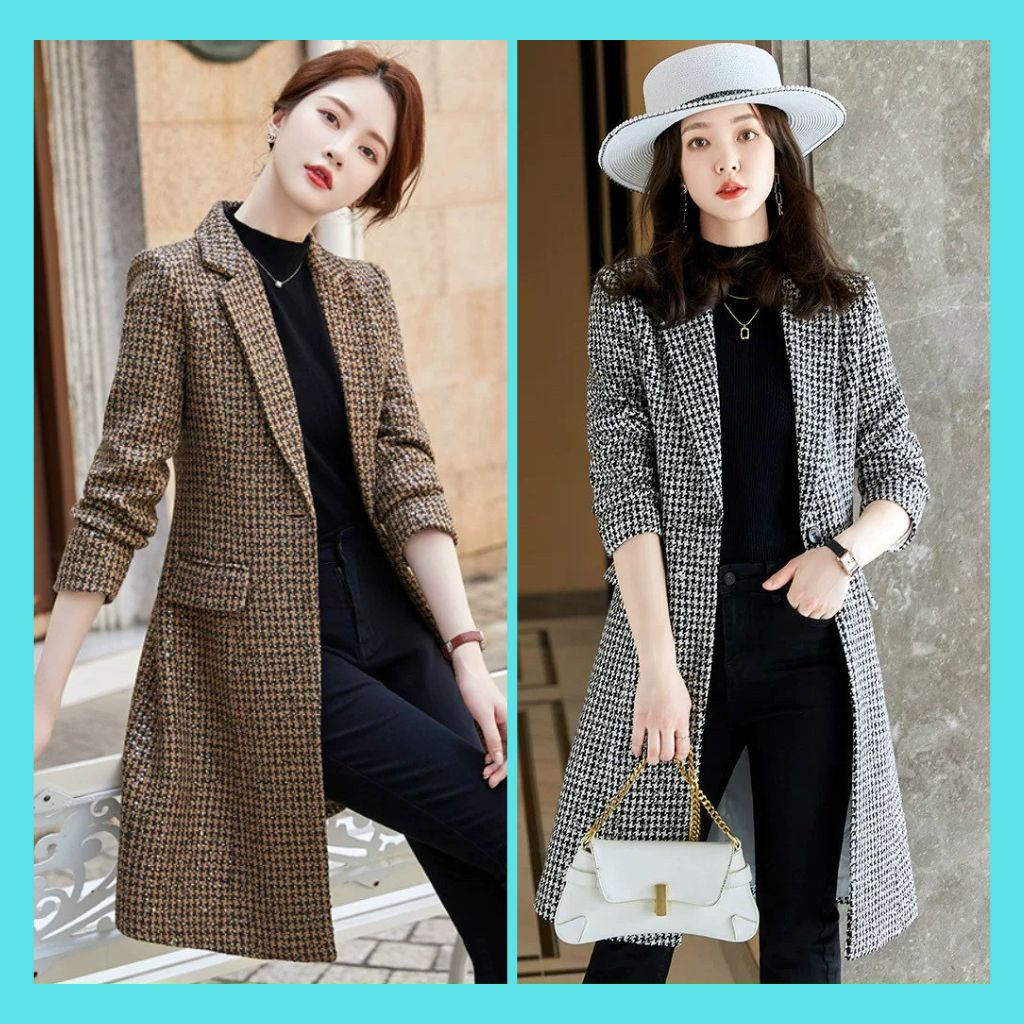 Áo Khoác Blazer, Áo Dạ Tweed Dáng Dài, Áo Măng Tô Nữ Cổ Vest Ánh Kim Túi Thật Siêu Sang Thanh Lịch