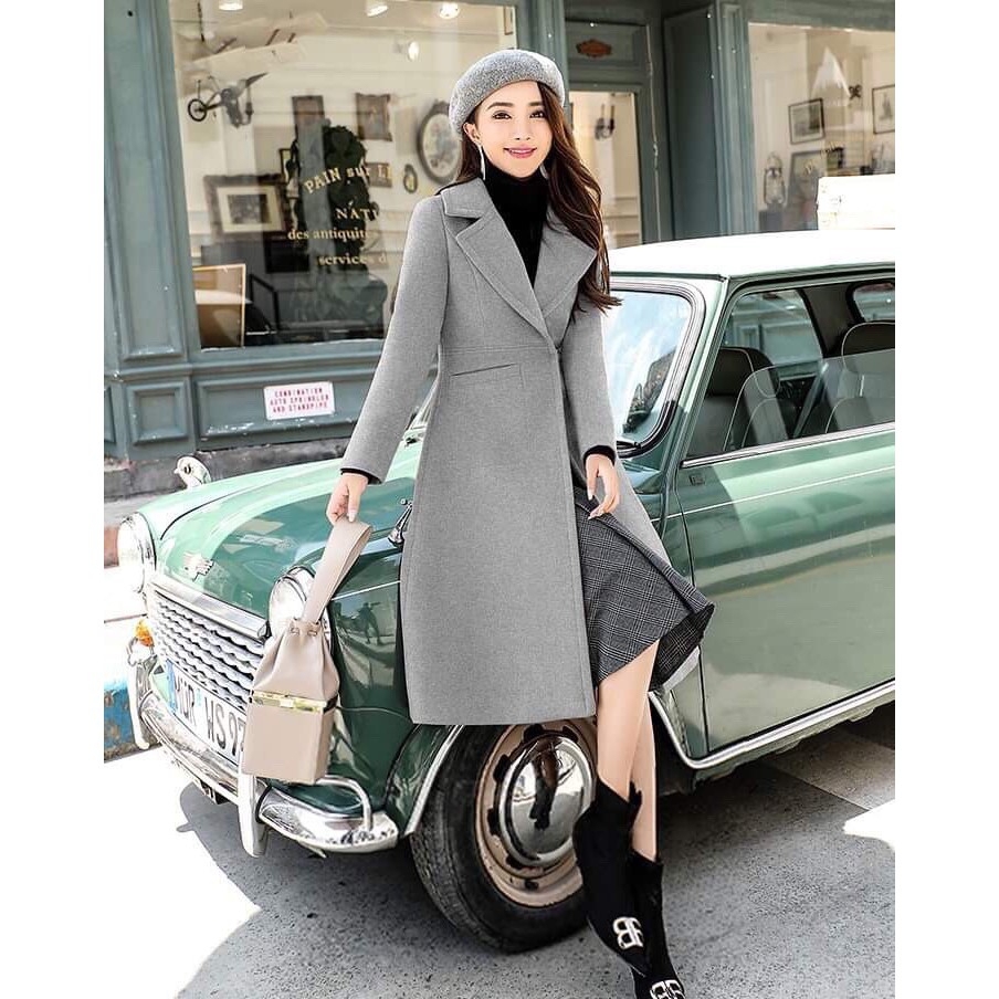 Áo Dạ Nữ - Áo Khoác Dạ Dáng Dài Cổ Vest Nút Bấm Túi Ngang Cao Cấp Siêu Sang