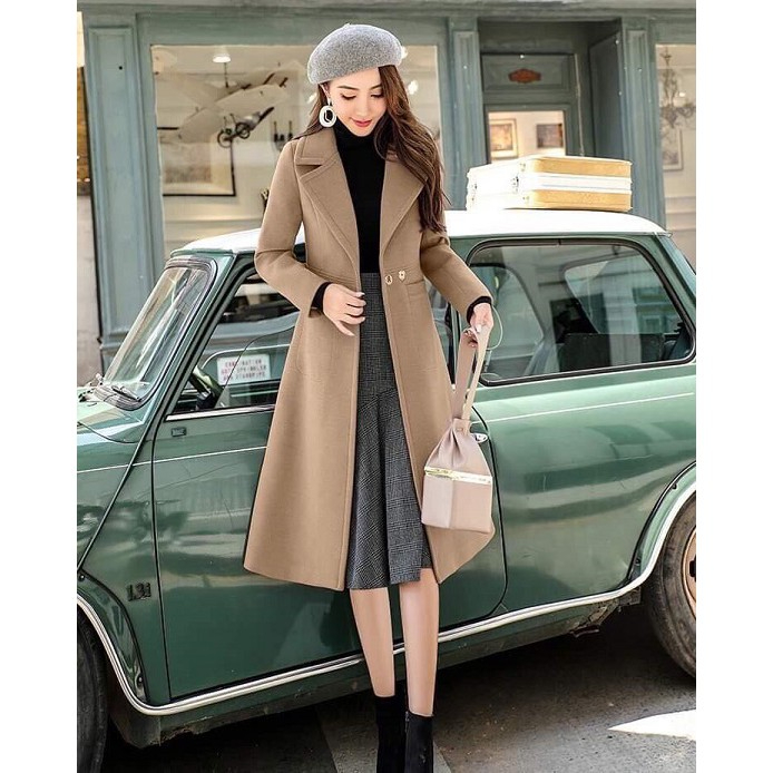 Áo Dạ Nữ - Áo Khoác Dạ Dáng Dài Cổ Vest Nút Bấm Túi Ngang Cao Cấp Siêu Sang