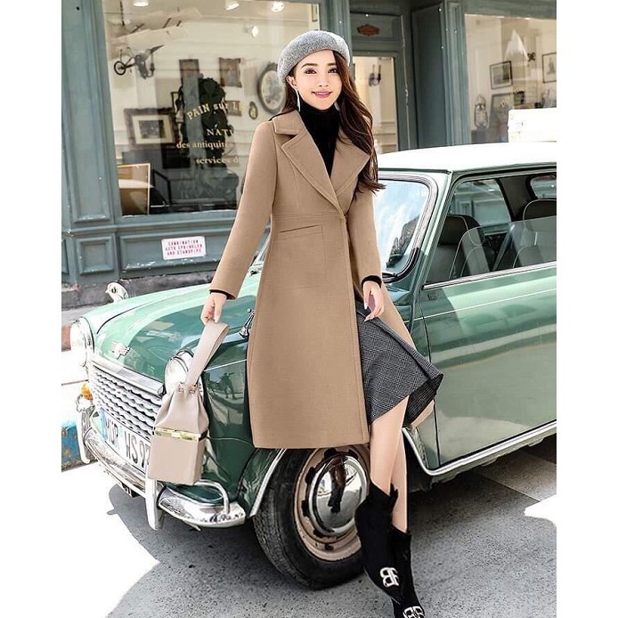 Áo Dạ Nữ - Áo Khoác Dạ Dáng Dài Cổ Vest Nút Bấm Túi Ngang Cao Cấp Siêu Sang