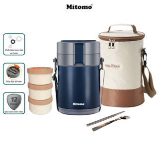 Lồng cơm giữ nhiệt văn phòng Mitomo LCH-7086 bằng inox gồm 3 khay riêng biệt dung tích 2.3L