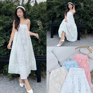 ĐẦM DÀI MAXI ĐI BIỂN 2 DÂY MIDI SUÔNG HOA TRƠN LƯNG THUN SÁT NÁCH 3 LỖ DẠO PHỐ ĐI CHƠI