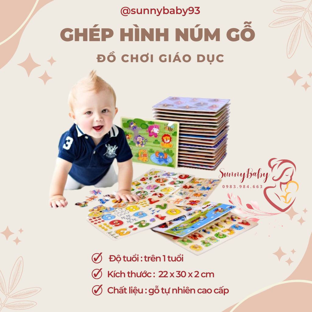 Đồ chơi gỗ Vivitoys - Bảng ghép hình núm gỗ