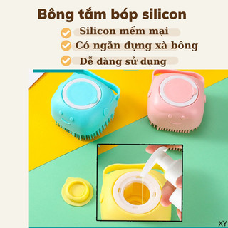 Bông tắm silicon mềm mại, hộp bóp xà phòng