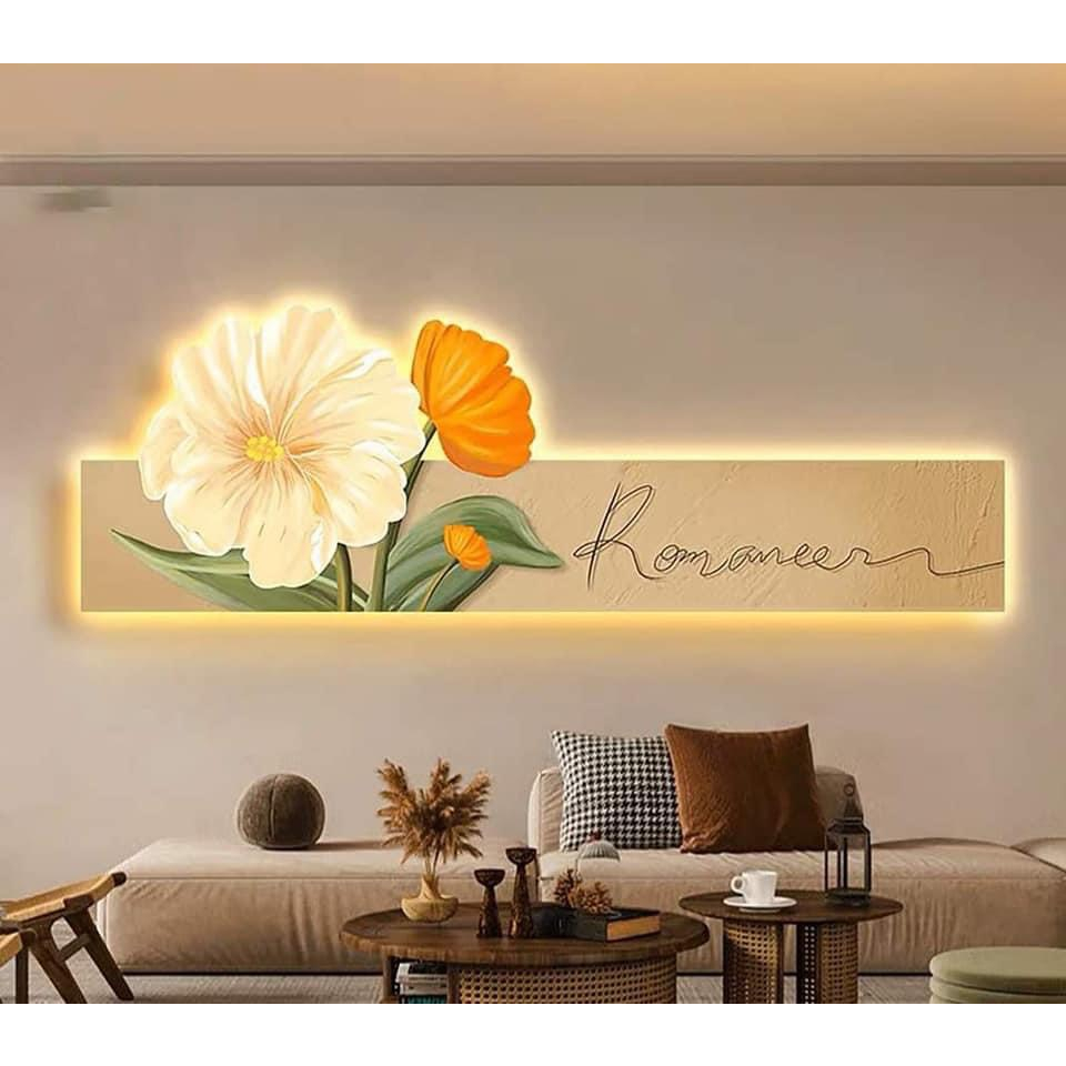 Tranh Hoa có đèn LED + điều khiển từ xa tráng gương TườngXinhDecor trang trí nhà cửa , spa , nail mi ,quà tặng tân gia..
