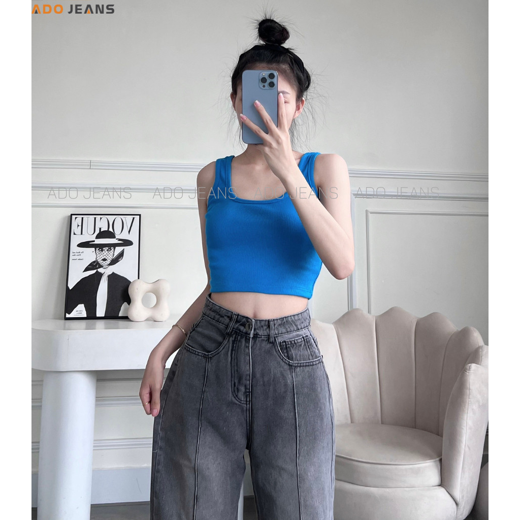 Quần bò nữ dài, quần jean ống rộng lưng cao phong cách Vintage Hàn Quốc(3744-3747)
