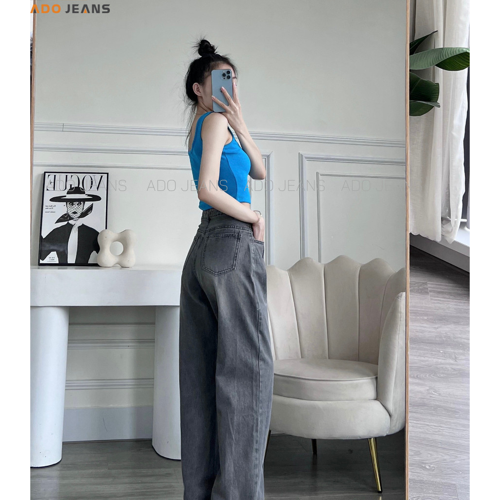 Quần bò nữ dài, quần jean ống rộng lưng cao phong cách Vintage Hàn Quốc(3744-3747)