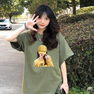 NNAT0033  áo thun cotton nam nữ from rộng unisex . in hình cô gái nón vàng 3
