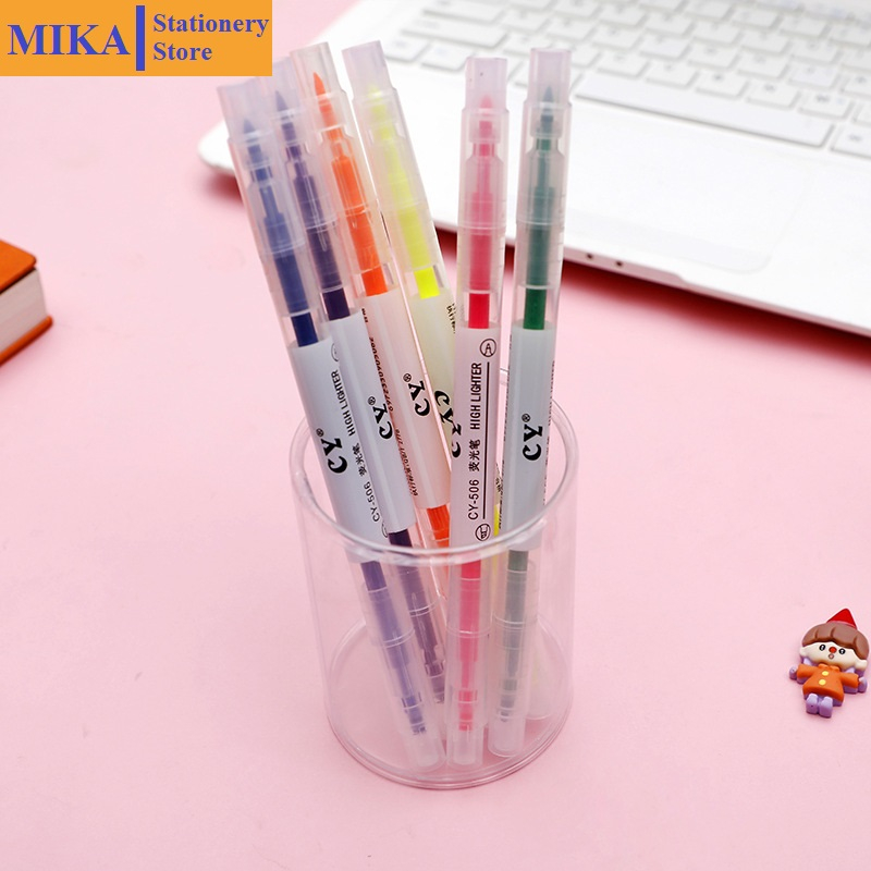 Bút nhớ Bút highlight Bút dạ quang đánh dấu 2 đầu cute set 6 bút nhiều màu dành cho học sinh, sinh viên BN07