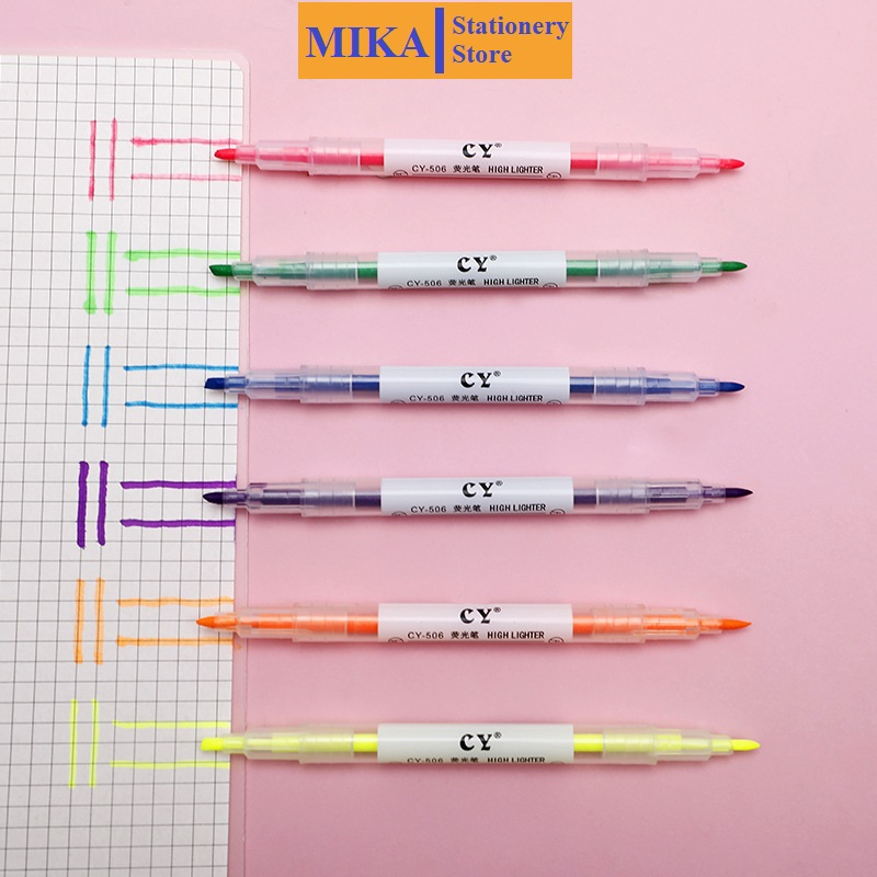 Bút nhớ Bút highlight Bút dạ quang đánh dấu 2 đầu cute set 6 bút nhiều màu dành cho học sinh, sinh viên BN07