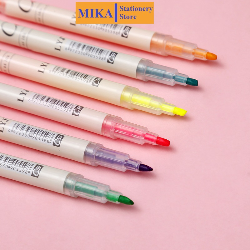 Bút nhớ Bút highlight Bút dạ quang đánh dấu 2 đầu cute set 6 bút nhiều màu dành cho học sinh, sinh viên BN07
