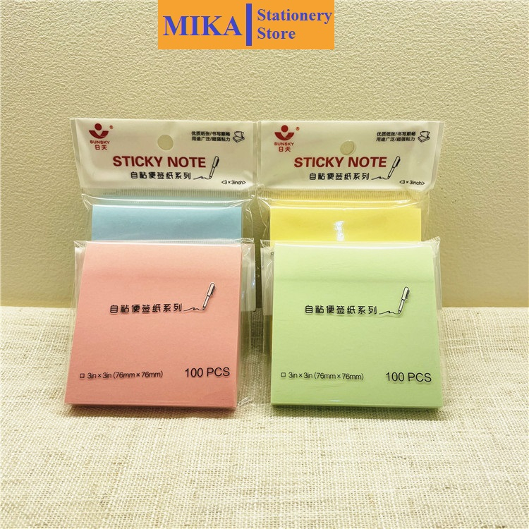 Giấy note ghi chú MIKA nhiều màu sắc 100 tờ hình vuông có thể dán dùng để đánh dấu tiện lợi NO8