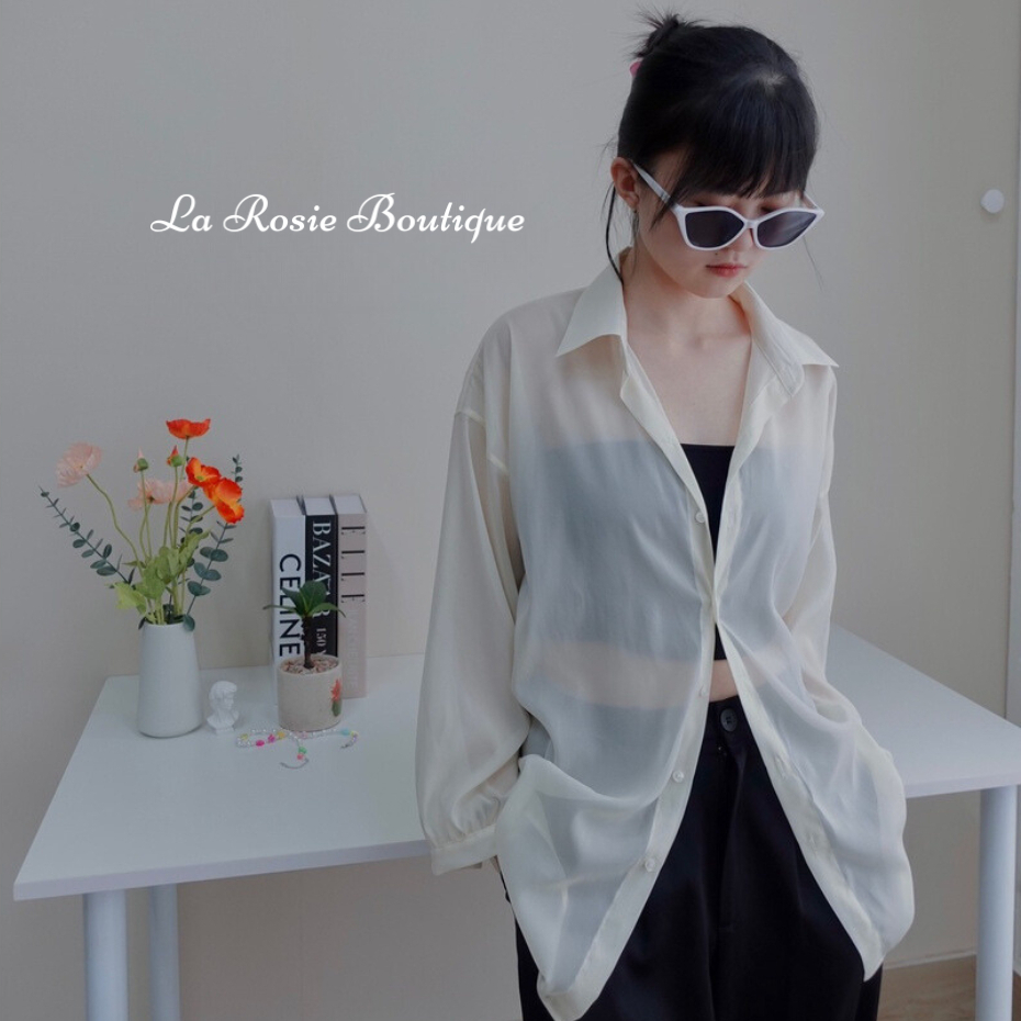 Áo sơ mi voan xuyên thấu oversize form rộng, tay dài, vải mềm rũ, khoác ngoài nhiều màu La Rosie Boutique LA23