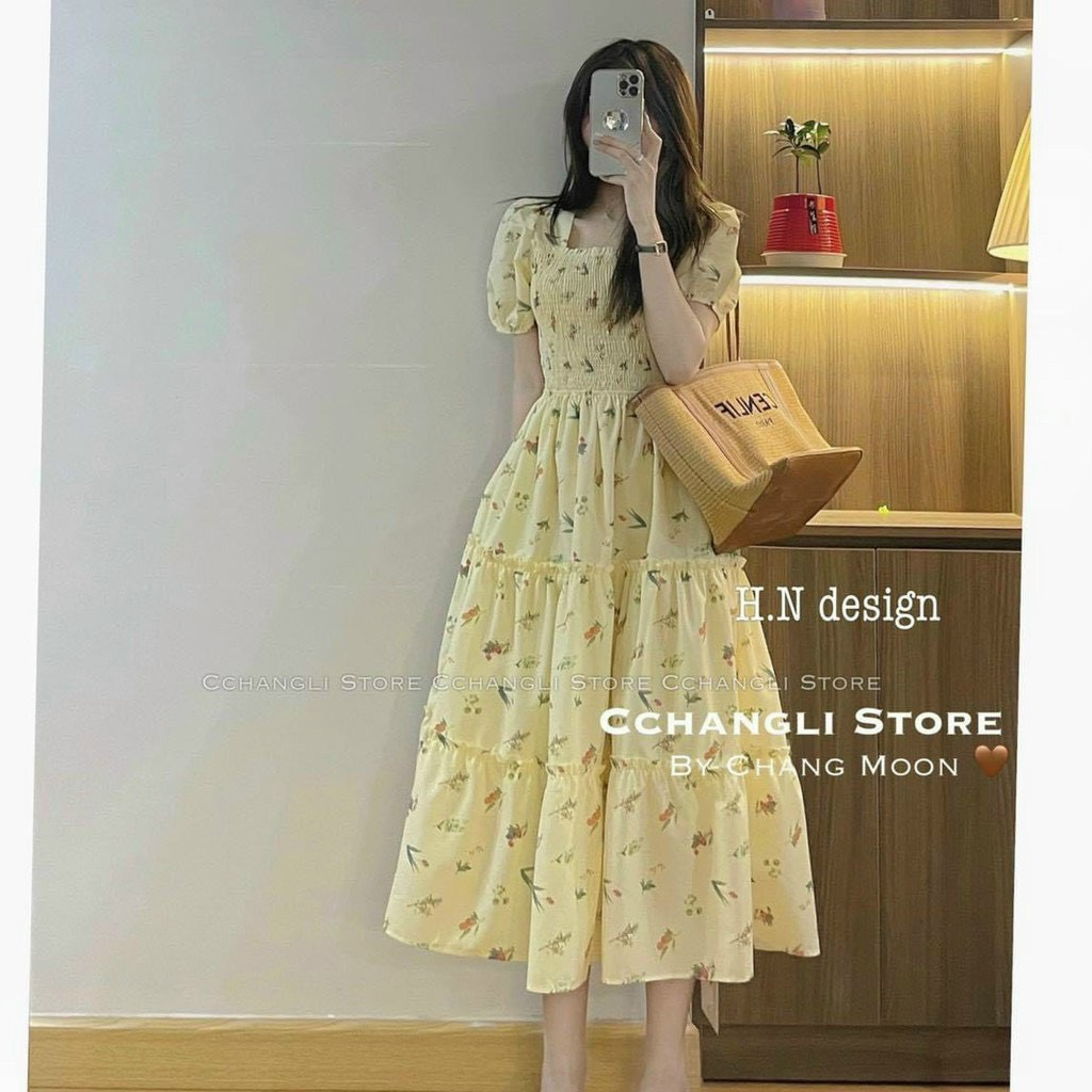 Váy Bánh Bèo Nữ Hoa Nhí Siêu Xinh,Đầm Maxi Bèo Tầng Trẻ Trung,Đầm tiểu Thư Tay Phồng Xinh Xắn