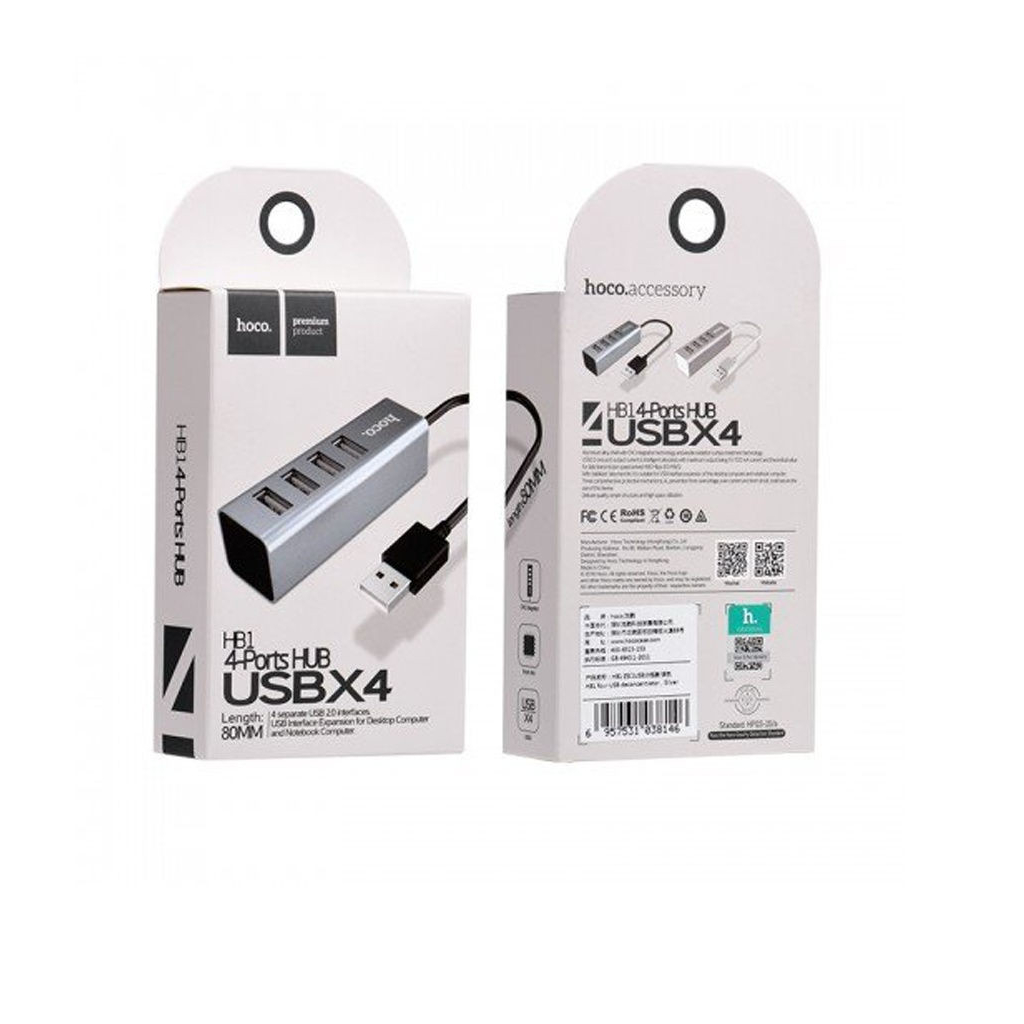 HUB 4 cổng USB Hoco HB1 tương thích cao chất liệu vỏ hợp kim nhôm cao cấp