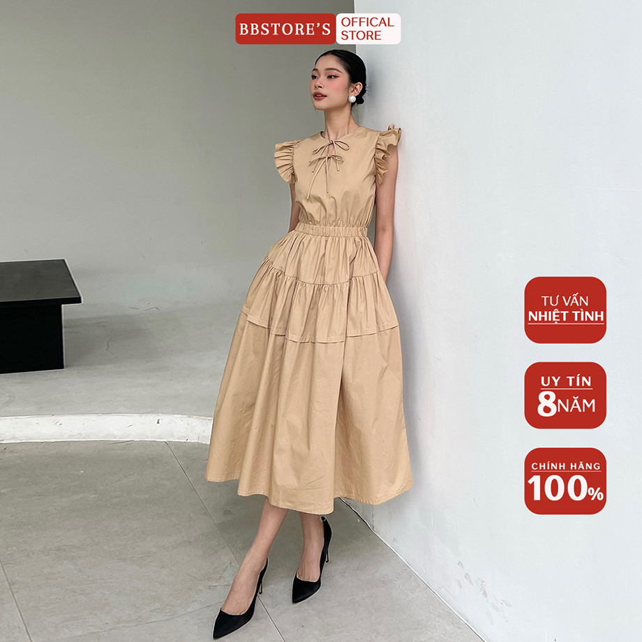 BBSTORE'S Đầm Maxi Tay Bèo Đi Biển Phối Dây Cột Nơ Ngực Siêu Xinh -D1917