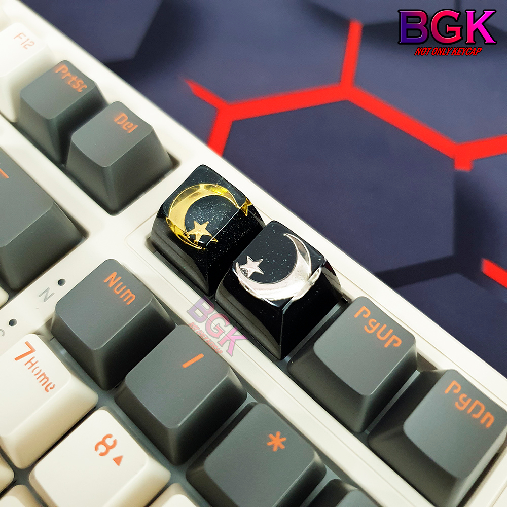 Keycap Artisan Lẻ Hình Mặt Trăng Khuyết Và Ngôi Sao Màu Bạc Vàng, SA profile, Nút phím cơ