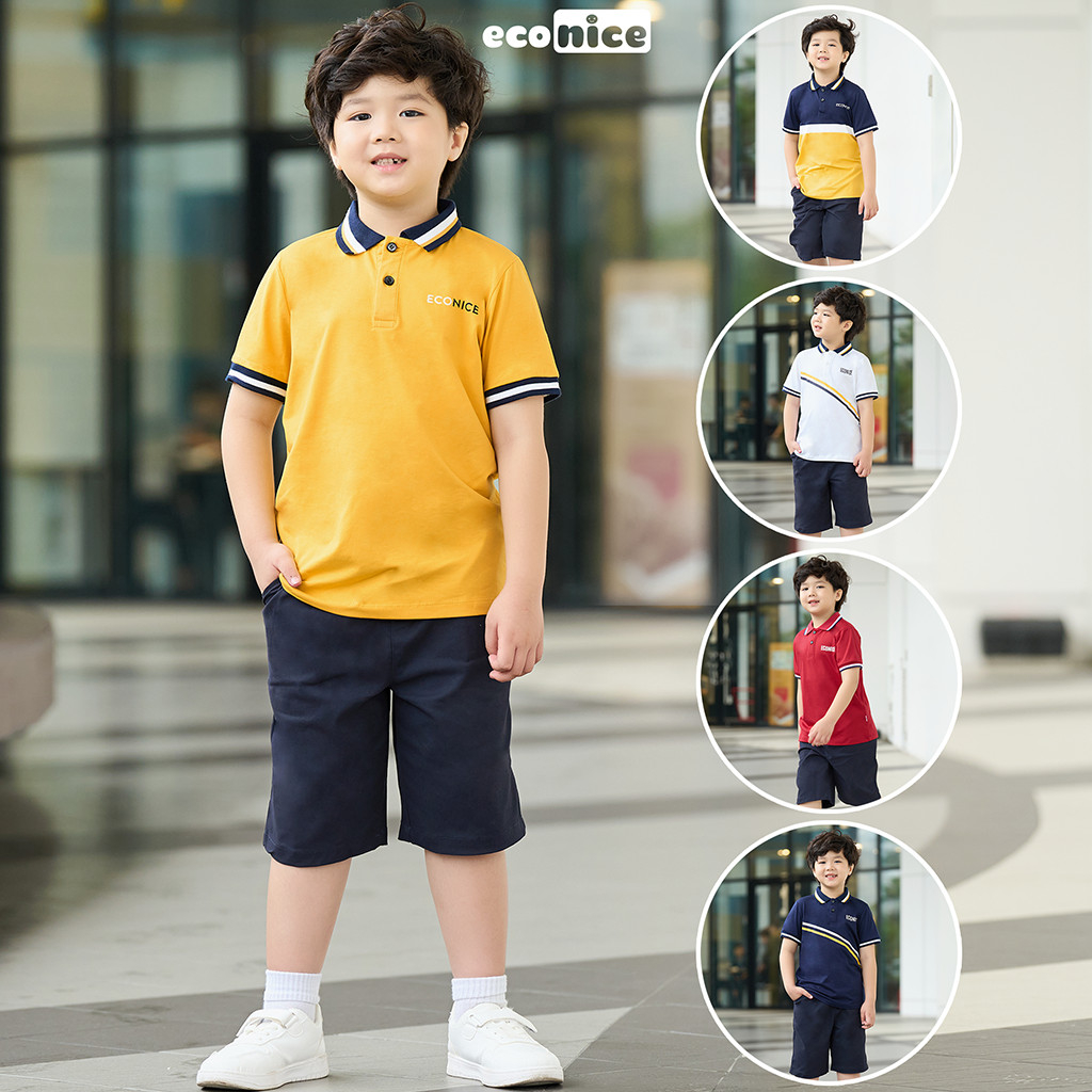 Bộ quần áo thun phông polo cho bé trai style Hàn Quốc Econice . Size đại trẻ em 5, 6, 8, 10, 11,12 tuổi