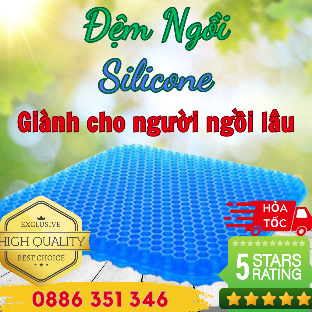 (HCM) Tấm Đệm Ngồi Lót Mông 2 Lớp 3D Silicon Thoáng Khí Siêu Êm, Ngồi Lâu Không Mỏi, Không Bí Khí (tặng kèm bọc nệm)