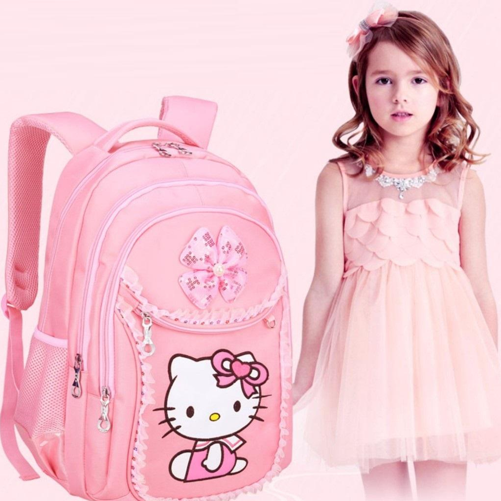 Balo Đi Học Cho Bé Gái Hình Hellokity Từ Lớp 1-5 Chất Liệu Polyester Chống Thấm Và Siêu Nhẹ