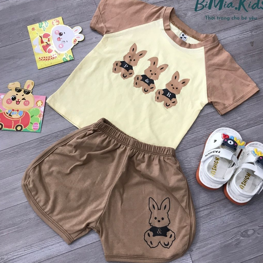 Quần áo trẻ em BIMIA KIDS, Bộ quần áo cho bé trai bé gái chất cotton thoáng mát in hình dễ thương