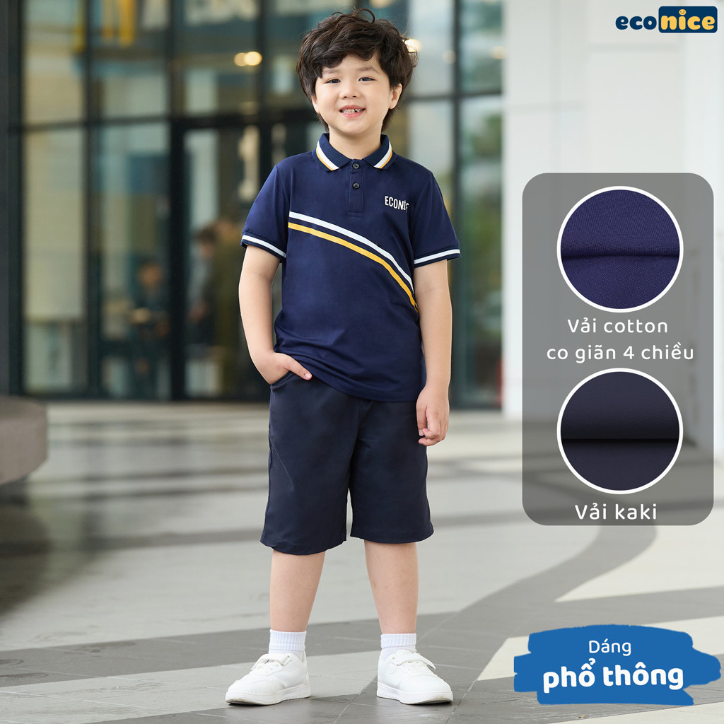 Bộ quần áo thun phông polo cho bé trai style Hàn Quốc Econice . Size đại trẻ em 5, 6, 8, 10, 11,12 tuổi