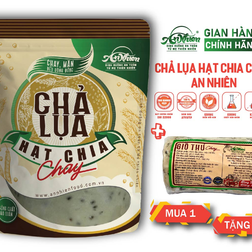 CHỈ GIAO TPHCM, Chả Lụa Hạt Chia Chay An Nhiên 500g MUA 1 TẶNG 1 GIÒ THỦ 250G