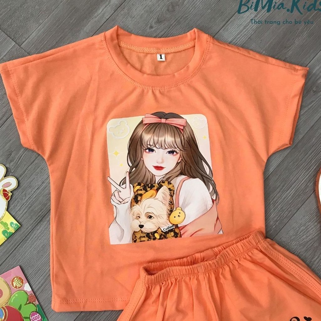 Set bộ quần áo BIMIA KIDS chất liệu cotton thoáng mát cho bé gái từ 8-24kg